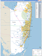 Miami-Fort Lauderdale-West Palm Beach Metro Area Wall Map Basic Style